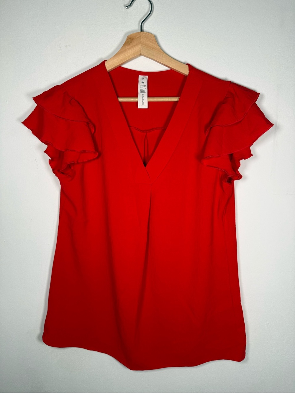 Blooming Jelly Bright Red Ruffle Sleeve V-Neck Women's Top